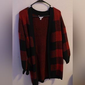 Black and red flannel cardigan